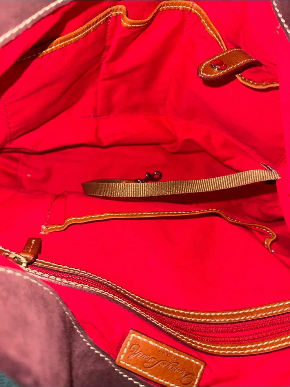 Dooney & Bourke Burgundy Suede Hobo with Tan Leather Trim